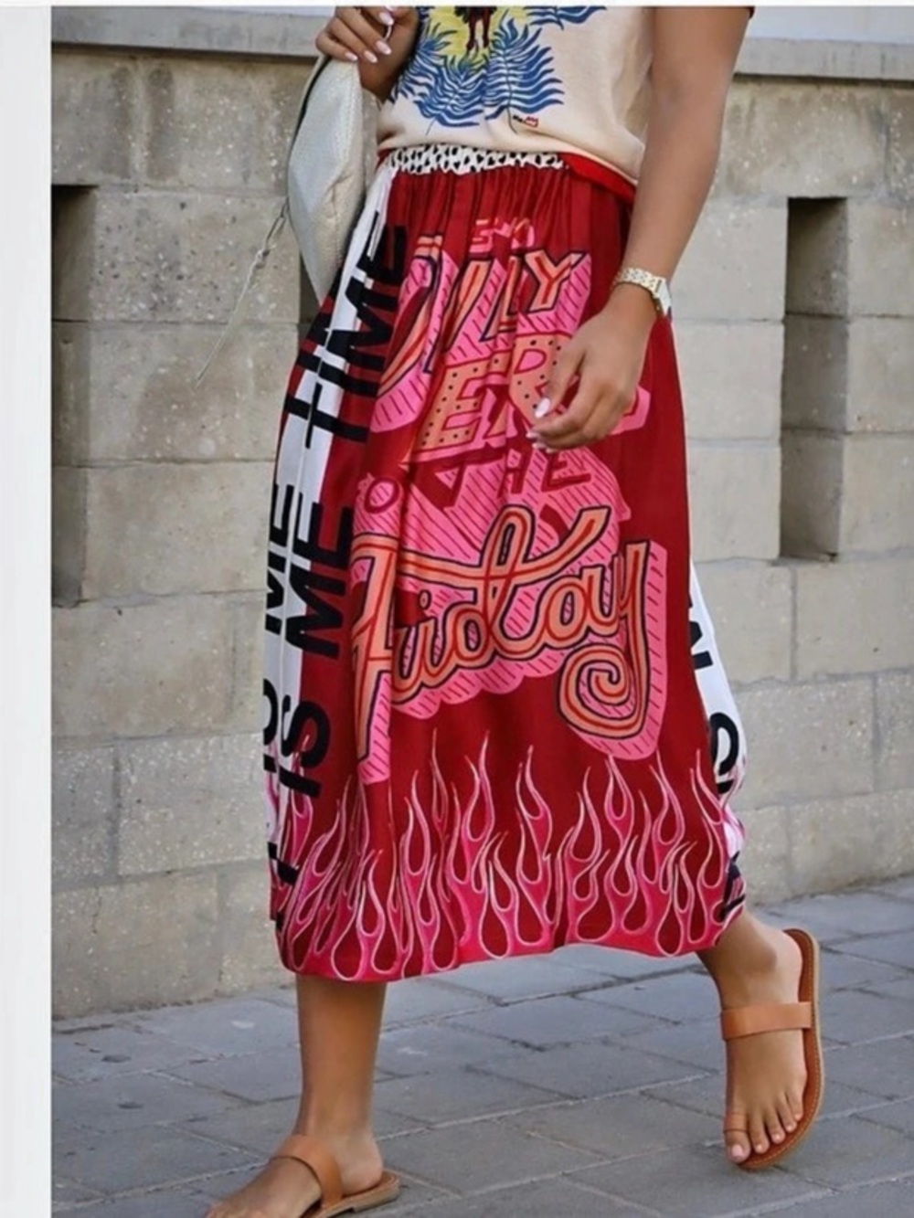 ME369 Hailey Skirt - Fire Midi Skirt in Red & Pink S/XS